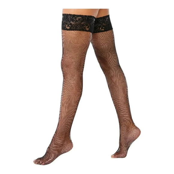 Plus Size SMALL Square Black Fishnet Thigh High Stocking - Picture 3 of 3